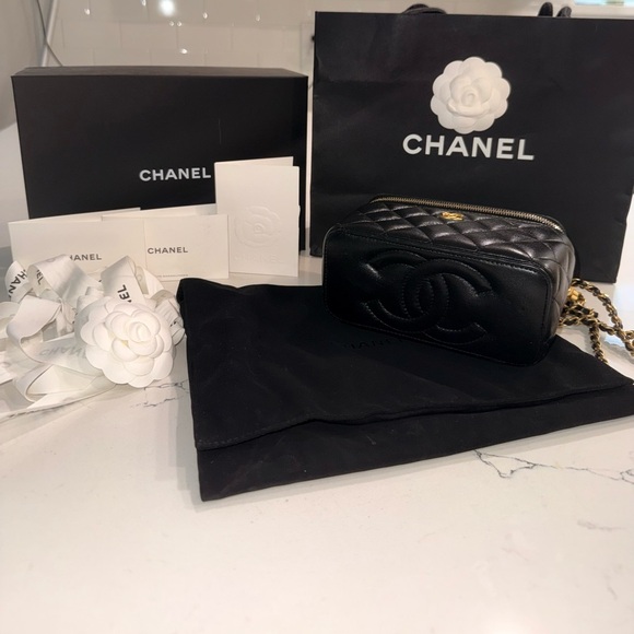 CHANEL Black Quilted Leather Mini Camera Crossbody with Gold Chain - Picture 3 of 6